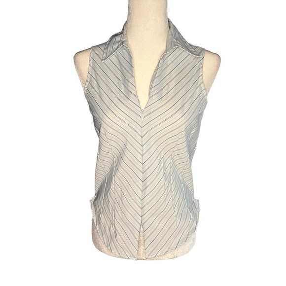 Y2K Striped Collar Zip-Front Tank Small - Picture 2 of 4